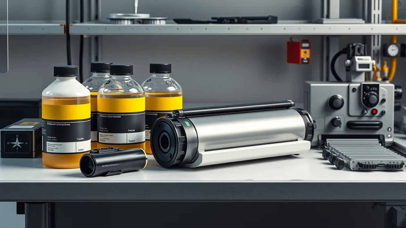 Mực và linh kiện máy photocopy trên bàn kỹ thuật